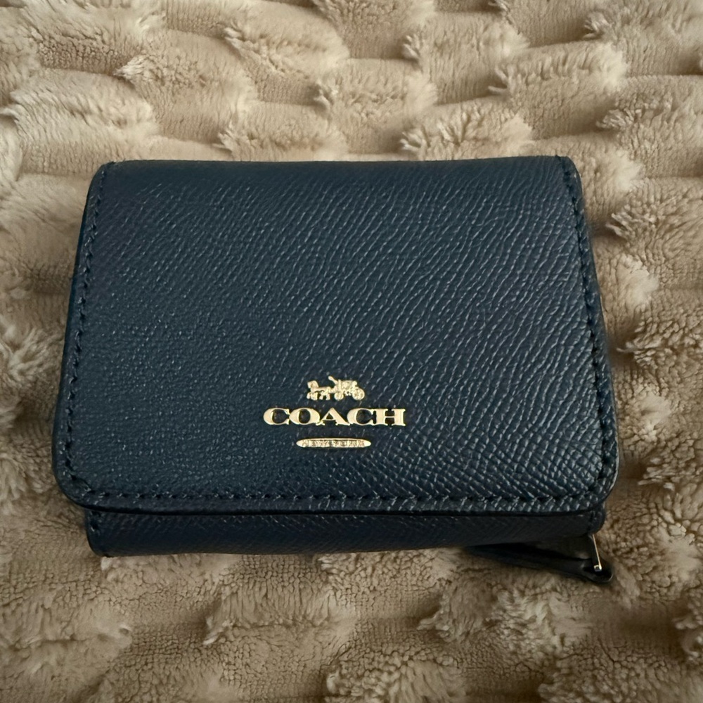 Coach Midnight Blue Leather Trifold Wallet